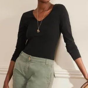 Boden Black Double Layer V-neck Top